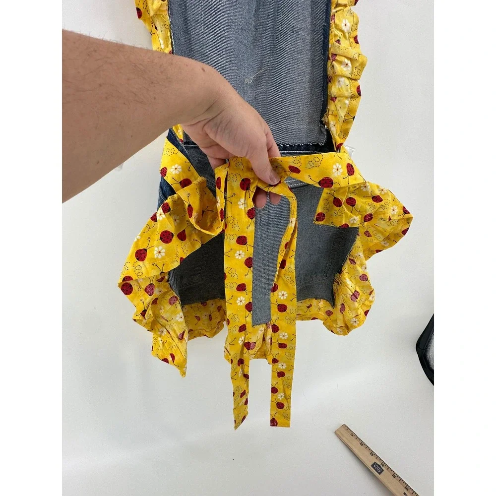 Handmade Denim Kitchen Apron Ladybug Ruffle Lee Jeans Repurposed Cottagecore